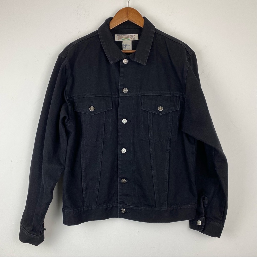 Vintage Todays News size Medium Men’s Black Denim Button Up Jean Jacket